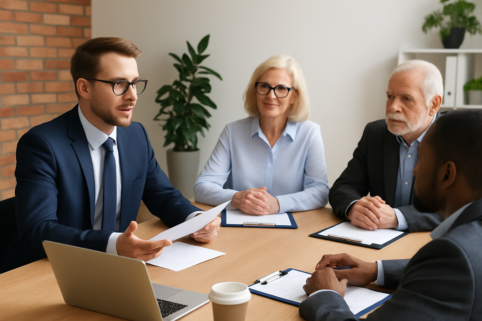 A Community Association Manager leading a board discussion at a conference table, demonstrating neutral, solution-driven communication.